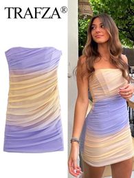 Urban Sexy Dresses TRAFZA Woman Summer 2023 Dress Fashion Draped Strapless Dres Sheath Slim Mini Party Evening Mujer 230711