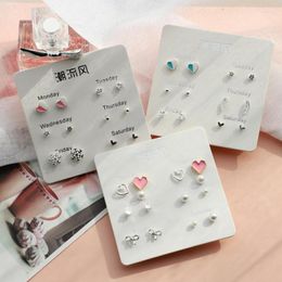 Stud Earrings 6pairs/set Statement Week Earring Set Crystal Heart Lips Pearl Snowflake Fashionable Mood Tracking Jewelry