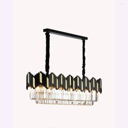 Pendant Lamps LED Crystal Lighting Lamp Black Luxury Luster Restaurant Rectangular Bar Hanging Light Indoor Home Decoration