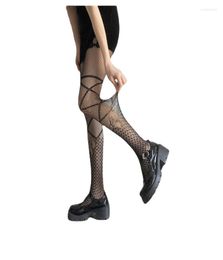 Women Socks Cross Strap Black Stockings Woman Summer Thin JK Fishnet Spice Instagram Hipster Sexy Bow Tights