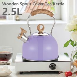 Water Bottles 25L Whistling Tea Kettle Teapots For Induction Cooker Loud Stainless Steel Anti Wooden Handle 230711