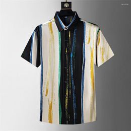 Men's Casual Shirts 2023 Fashion Striped Shirt Summer Thin Short Sleeve Loose Business Social Streetwear Party Tuxedo Blouse