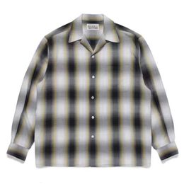 Men s Casual Shirts 2023 1 Quality Top Loose Long Sleeve Tees Men Women Autumn Winter WACKO MARIA Chequered Stripe Lapel Collar Shirt 230711