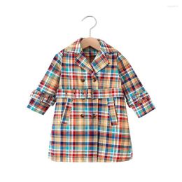 Coat Winter Baby Girls Colored Plaid Detachable Belt Trench Kids Fashion Long Sleeve Double Breasted Jacket Lapel Windbreaker