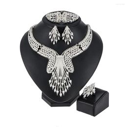 Necklace Earrings Set Fashion Woman Earring Ethiopian Jewellery Trendy Dubai Silver Plated Wedding Jewellery Crystal Bridal Gift