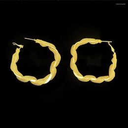 Hoop Earrings 24K Gold Plated For Women Big Twist Circle Earring Simple Circular Texture Fashion Jewellery Accessories