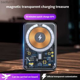 New 10000mAh Transparent Portable Magnetic Power Bank For iphone 14 13 Magnetic Wireless Charger External Auxiliary Battery Pack L230712