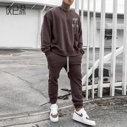 Men's Tracksuits GdybaoMen Autumn Casual Sports Long Sleeved Thin Sweatshirt And Pants Two-piece Set Trendy Handsome Hip Hop