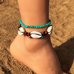 Anklets Vintage Shell Rice Beads Starfish Pendant Anklet Sets Women Boho Handmade Blue Stone Beaded Foot Chain Summer Beach