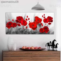 Wall Painting Field Poppies (1 Part) Wide Nature Plants Flowers Background Poppies Canvas Print Paintings Photo On Canvas L230704