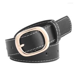 Belts 2023 Fashion Belt Women Manual Stitching PU Leather Material Alloy Oval Pin Buckle Casual Jeans Solid Style Luxury Quality