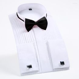 Men's Dress Shirts Classic Wined Collar Sirt Wintip Tuxedo Formal Sirts Wit Red Black Bow Tie Party Dinner Weddin Brideroom Tops