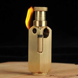 CNC Vintage Handmade Brass Trench Kerosene Lighter, Oil No Gasoline Briquet Lighter,3 Sides Fire Ignition Smoking Tool 7.2*2.1cm SSD6 3ONN