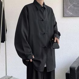 Men's Casual Shirts Chinese Style Pan Button Shirt Men Long Sleeve Hanfu Tang Dress With Apertura Yamamoto Yoshi Coat Spring