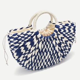 Evening Bags Women round bucket semicircle straw bag handmade net color woven basket rattan handbag l230711