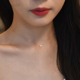 Pendant Necklaces 925 Sterling Silver French Simple Square Crystal Pendant Clavicle Chain Necklace Women Classic Plating 14k Gold Jewelry Gift HKD230712