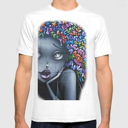 Men's T Shirts Girl Letters Grafitti Shirt People Art Letter Portrait Blue Orange Eyes Woman