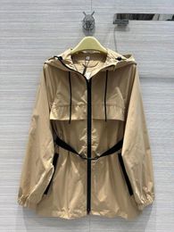 Women's Jackets 2023 Summer And Autumn Outdoor Sprint Jacket Loose Versatile Waist Belt Hooded Coat