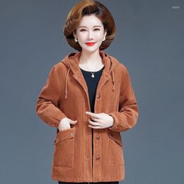 Women's Jackets Middle-aged And Elderly Mothers Wear Corduroy Loose Hooded Windbreaker 2023 Coat With Long Spring Autumn Jacket Women Stripe