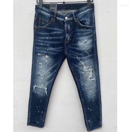 Men's Jeans Fashion Hole Spray Paint Casual Trendy Moto&Biker High Street Denim Fabric Pants 091#
