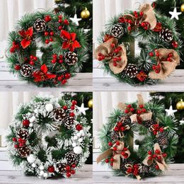 Decorative Flowers 1PC Christmas Wreaths Front Door Hanging Garland Red Berry Ornaments For Indoor Outdoor Window Xmas Decor Supplies