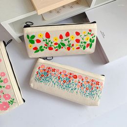 Kawaii Flowers Pencil Case Cute Canvas Bag Portable Makeup Cosmetics Storage Pouch Korean Stationery Office Supplies