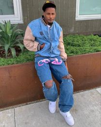 Men's Jeans Ripped y2k American street vintage High waist done old straight leg jeans Hip hop style wide casual pants 230711