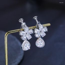 Backs Earrings WEIMANJINGDIAN Brand Arrival Rhodium Silve Plated Flower And Teardrop Cubic Zirconia CZ Clip