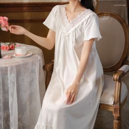 Women's Sleepwear Victorian White Cotton Night Dress Women Lace Short Sleeve Long Peignoir Nightwear Vintage Nightgown Romantic Princess