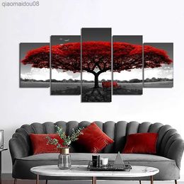 5pcs Set Abstract Red Trees Canvas Paintings Modern Landscape Posters and Print Wall Art Picture for Home Living Room Decoration L230704