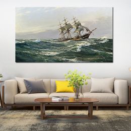 Romantic Seascape Canvas Art Glittering Dawn the Joshua Bates Montague Dawson Painting Handmade Modern Home Decor