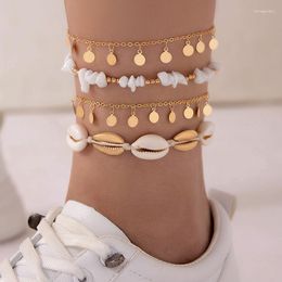 Anklets HuaTang Multi Layered Feet Chain White Small Gravel Beach Shell Rice Bead Tassel Set Of 4