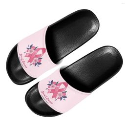 Slippers Breast Cancer Ribbon Printed For Women Summer EVA Lightweight Slip On Wading Sandals Outdoor Beach Non-slip