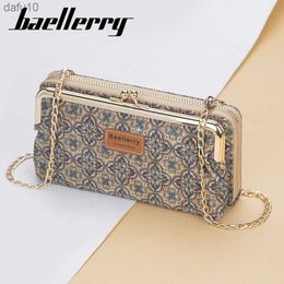 2022 Fashion New Women Wallets Wood Grain Chain Long High Quality Phone Holder Classic Female Purse Zipper Wallet For Women L230704