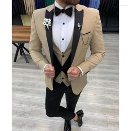 Men's Suits Slim Fit Formal Men For Wedding With Black Peaked Lapel Groom Tuxedos 3 Pieces Male Fashion Jacket Vest Pants 2023