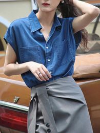 Women's Tanks Vintage POLO Collar Tank Top Small Shirt Summer Hong Kong Style Commuter Loose Fit Versatile Sleeveless Denim