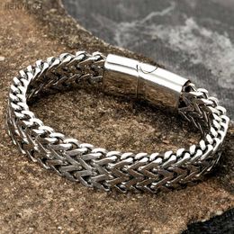 Stainless Steel Curb Chain Men Bracelet Punk Fashion Hand Accessories Magnetic Clasp Wristband Jewellery Wholesale Boyfriend Gifts L230704