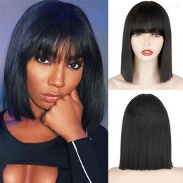 Synthetic Wigs Short Bangs Wig Ladies Bob Black Pink Red Casual Party Use Shoulder Length