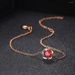 Charm Bracelets ZHOUYANG Rose Flower For Women Girls Simple Red Zircon Gold Colour Trendy Birthday Gift Fashion Jewellery H014