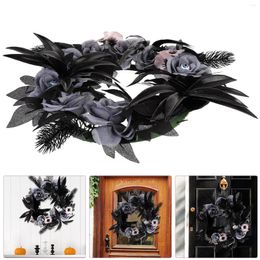 Decorative Flowers Front Door Wreaths Pography Prop Hanging 38X38cm Halloween Decor Black Plastic Party