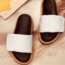 Slippers Women Pool Pillow Comfort Slipper Lady Nylon Strap Mule Designer Men Leather Sunset Flat Rubber Outsole Slide Sandal J0712