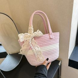 Evening Bags Hand Woven Bow Women's Clutch Purse Handbags Sweet Ladies Summer Straw Shoulder Fashion Commuter Female Small Tote Bag