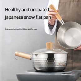 Milk Pot Stainless Steel Snow Pan Japanese Style Wooden Handle Uncoated Household Food Instant Noodles Non Stick 230711