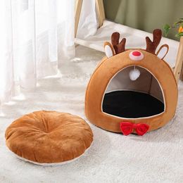 1pc Christmas Elk Shape Design Pet House Bed Warm Cat Cave For Indoor Cats & Small Dogs