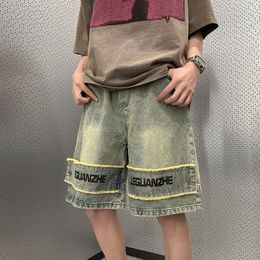 Men's Jeans Vintage Y2k Fashion Summer Bermuda Jean Shorts American Retro Denim Men Yellow Mud Pants High Street Casual 230711