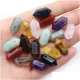 Charms Natural Stone 8X20Mm Hexagon Prism Quartz Tigers Eye Turquoise Crystal Pendants Clear Gem Fit Necklace Making Assorted Drop D Dhd3J