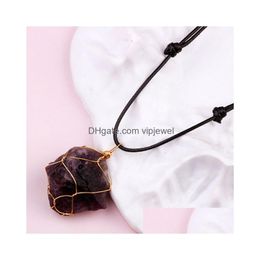 Pendant Necklaces Natural Stone Necklace Amethyst Rose Quartz Citrine Crystal Woven Adjustable Men Women Jewellery Gift Drop Delivery P Dh7Qr