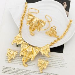 Necklace Earrings Set African Luxury Gold Colour Elephant Necklaces Bracelets Rings Sets Brazil Women's Ethiopian Jewellery Party