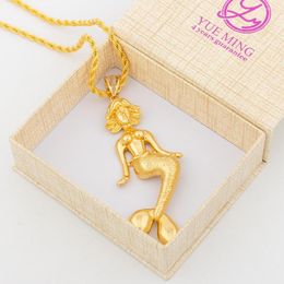 Pendant Necklaces Mermaid With Gift Box 18k Gold Plated Copper Pharaoh 60cm Chain For Women Hip Hop Rock Jewelry Accessory