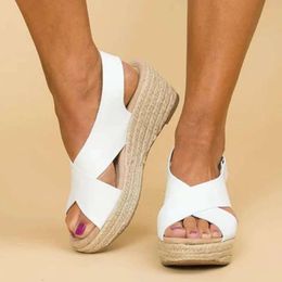 Sandals Summer Wedge Large Size Retro Rome Shoes Ladies Platform Casual Comforty Cross High Heels Sandalias De Mujer 230711